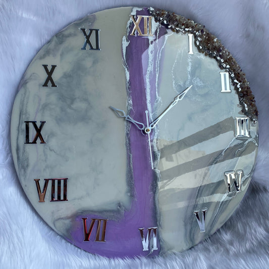 Epoxy Resin Wall Clock | Unique home decor | Housewarming gift - Purple Clock