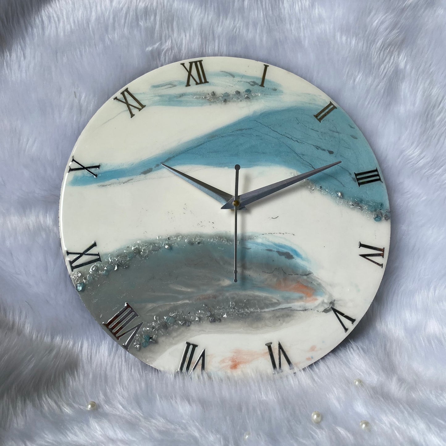 Epoxy Resin Wall Clock | Unique home decor | Housewarming gift - Blue and white