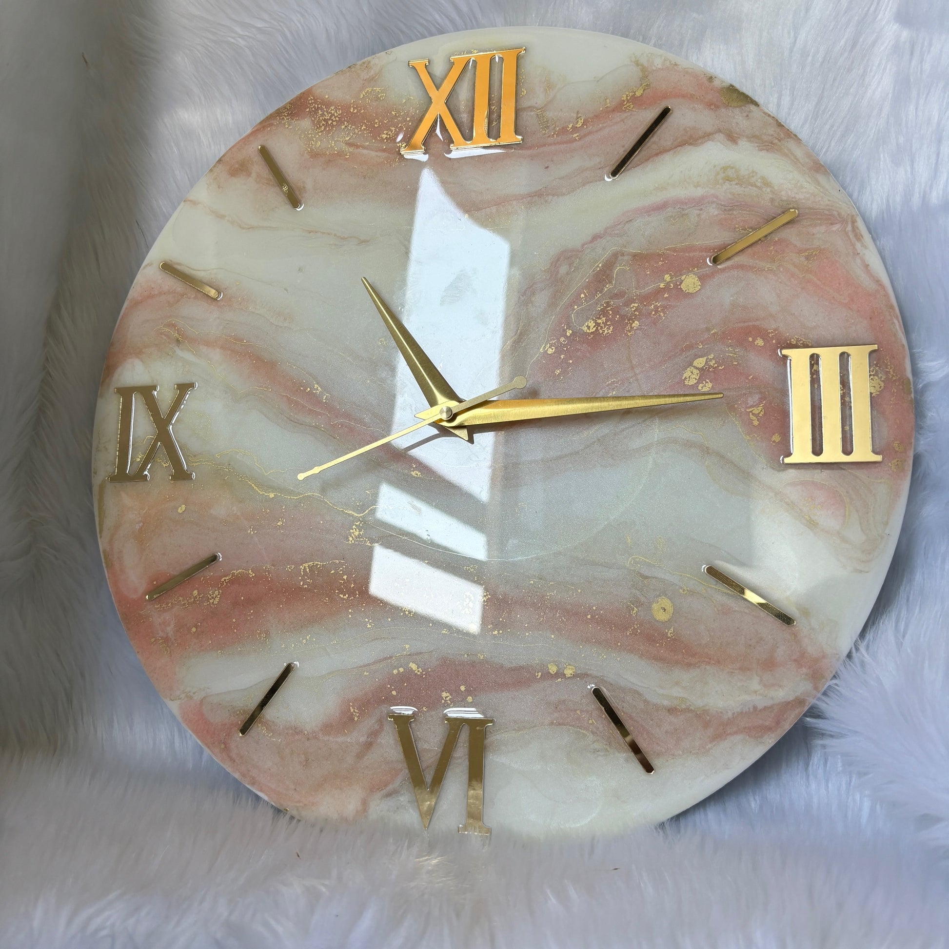 Epoxy Resin Wall Clock | Unique home decor | Housewarming gift - Pink And WhiteClock