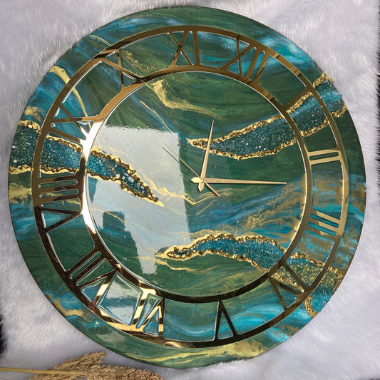 Epoxy Resin Wall Clock | Unique home decor | Housewarming gift - Teal Green Clock