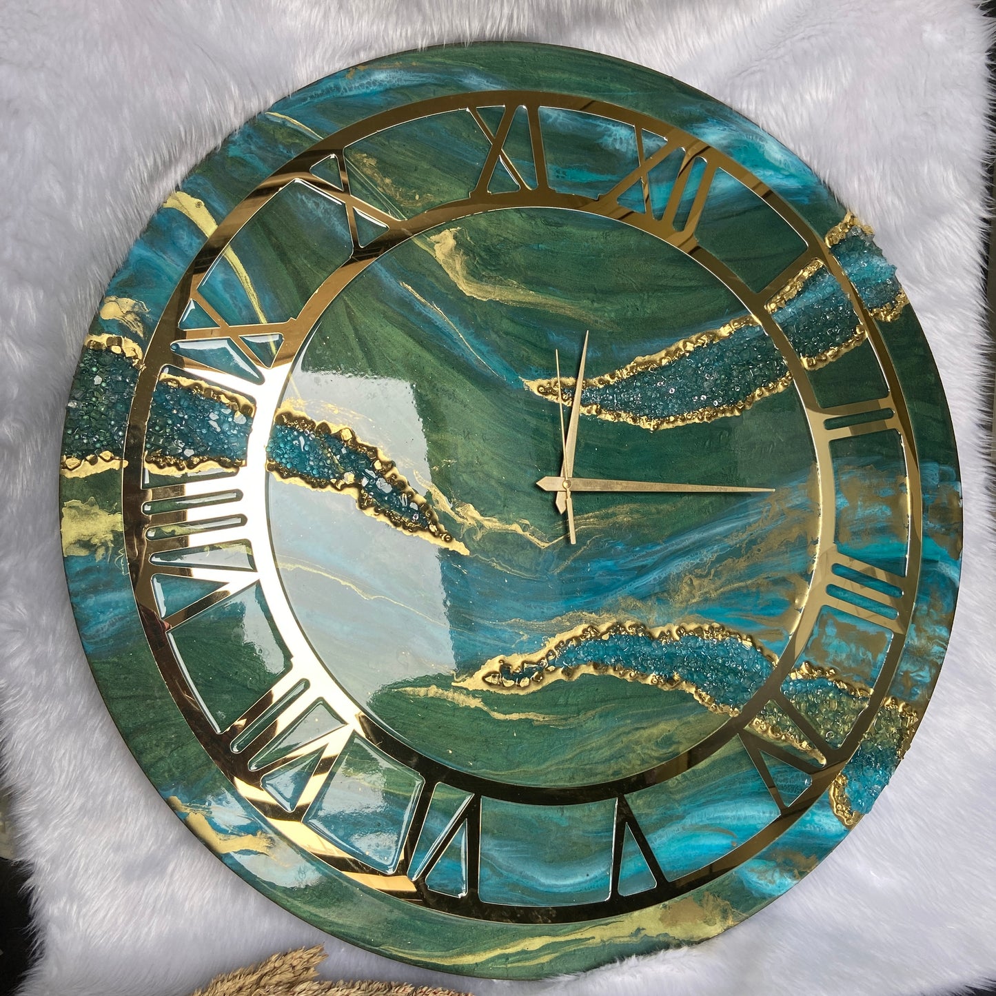 Epoxy Resin Wall Clock | Unique home decor | Housewarming gift - Teal Green Clock