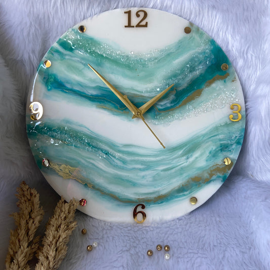 Epoxy Resin Wall Clock | Unique home decor | Housewarming gift - Mint Green Wall Clock