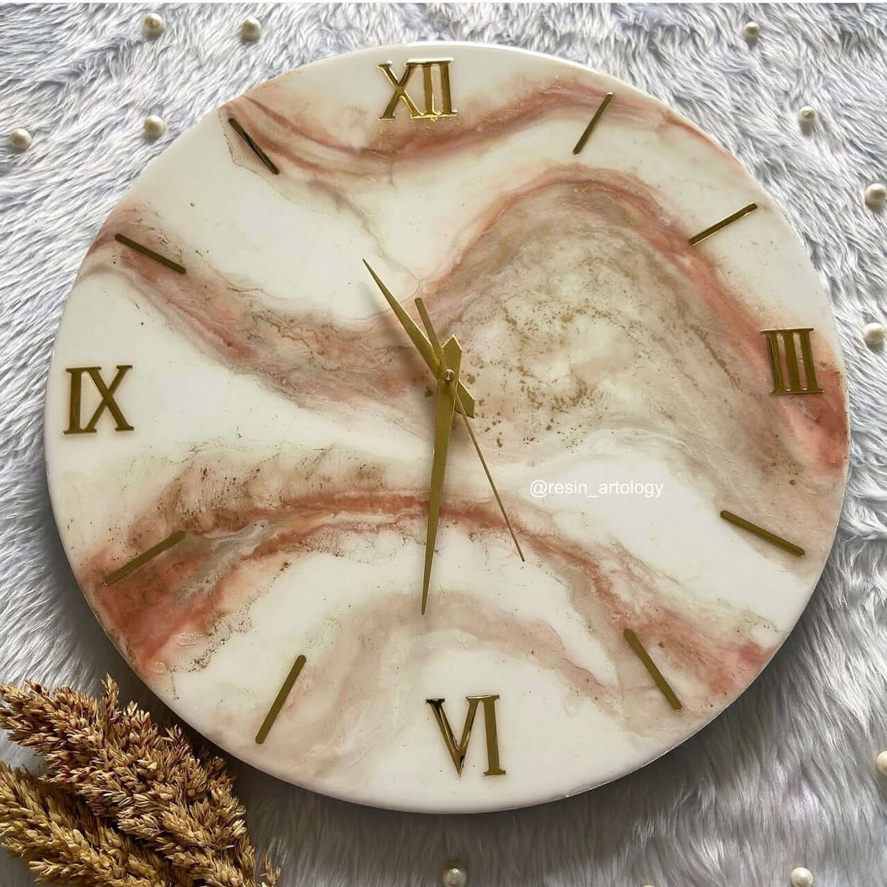 Epoxy Resin Wall Clock | Unique home decor | Housewarming gift - Pink And WhiteClock