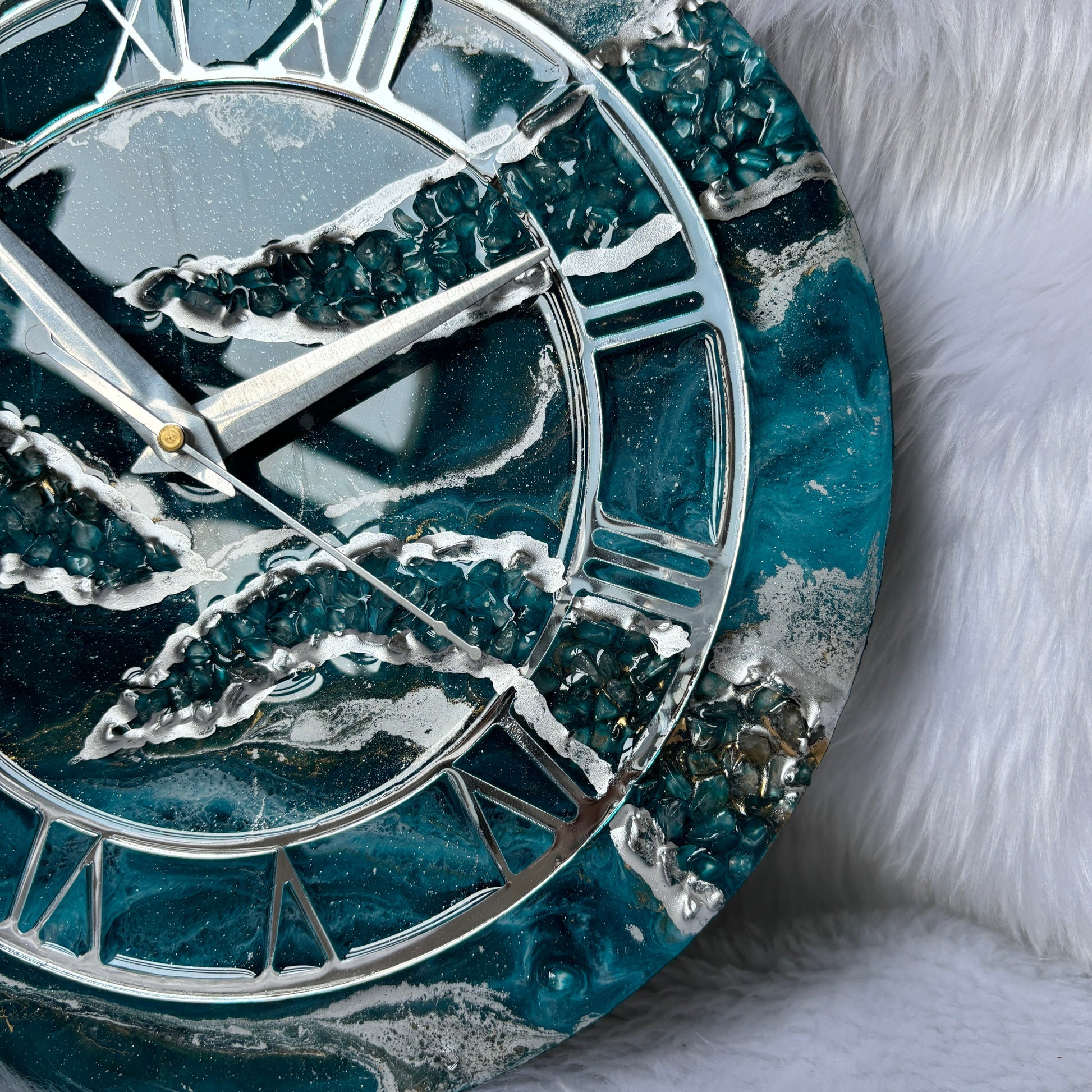 Epoxy Resin Wall Clock | Unique home decor | Housewarming gift - Teal Blue Geode Clock