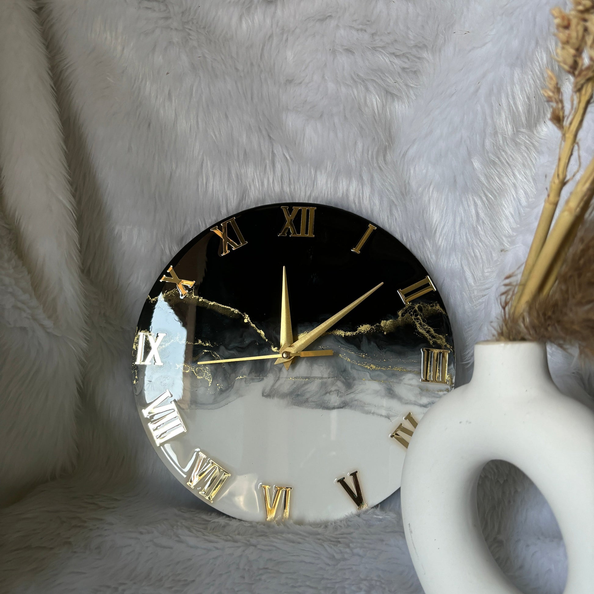 Epoxy Resin Wall Clock | Unique home decor | Housewarming gift - Black and White Clock