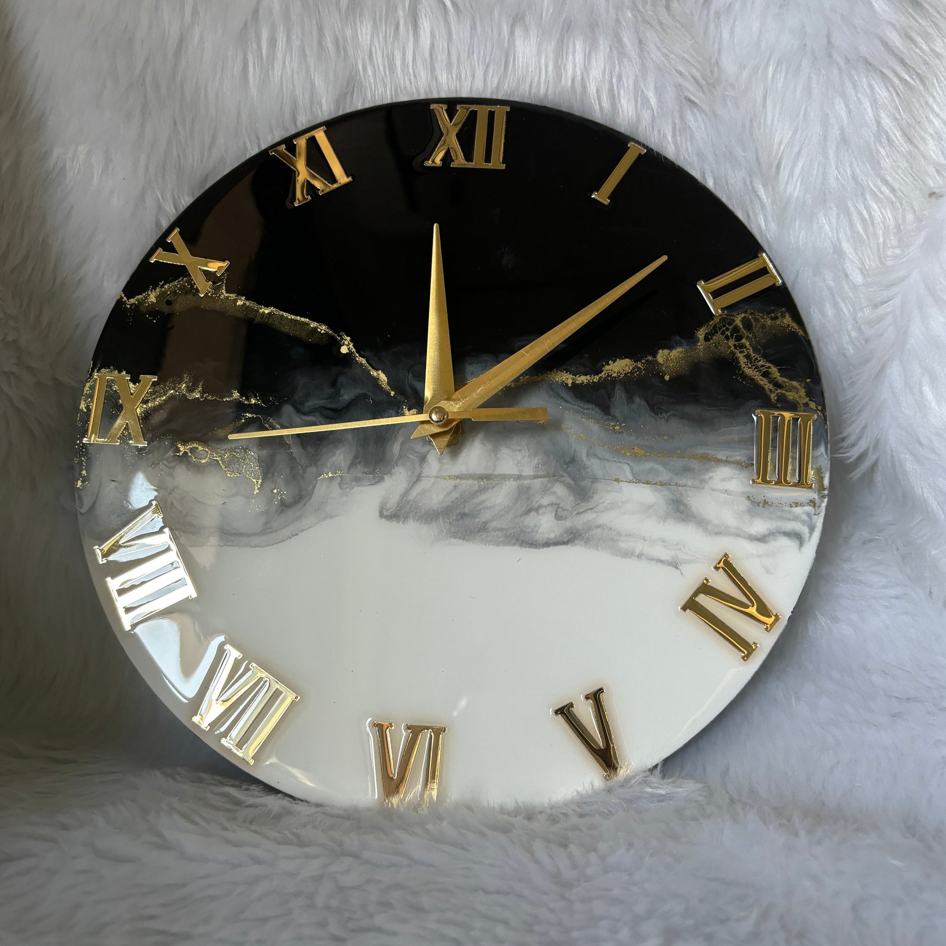 Epoxy Resin Wall Clock | Unique home decor | Housewarming gift - Black and White Clock