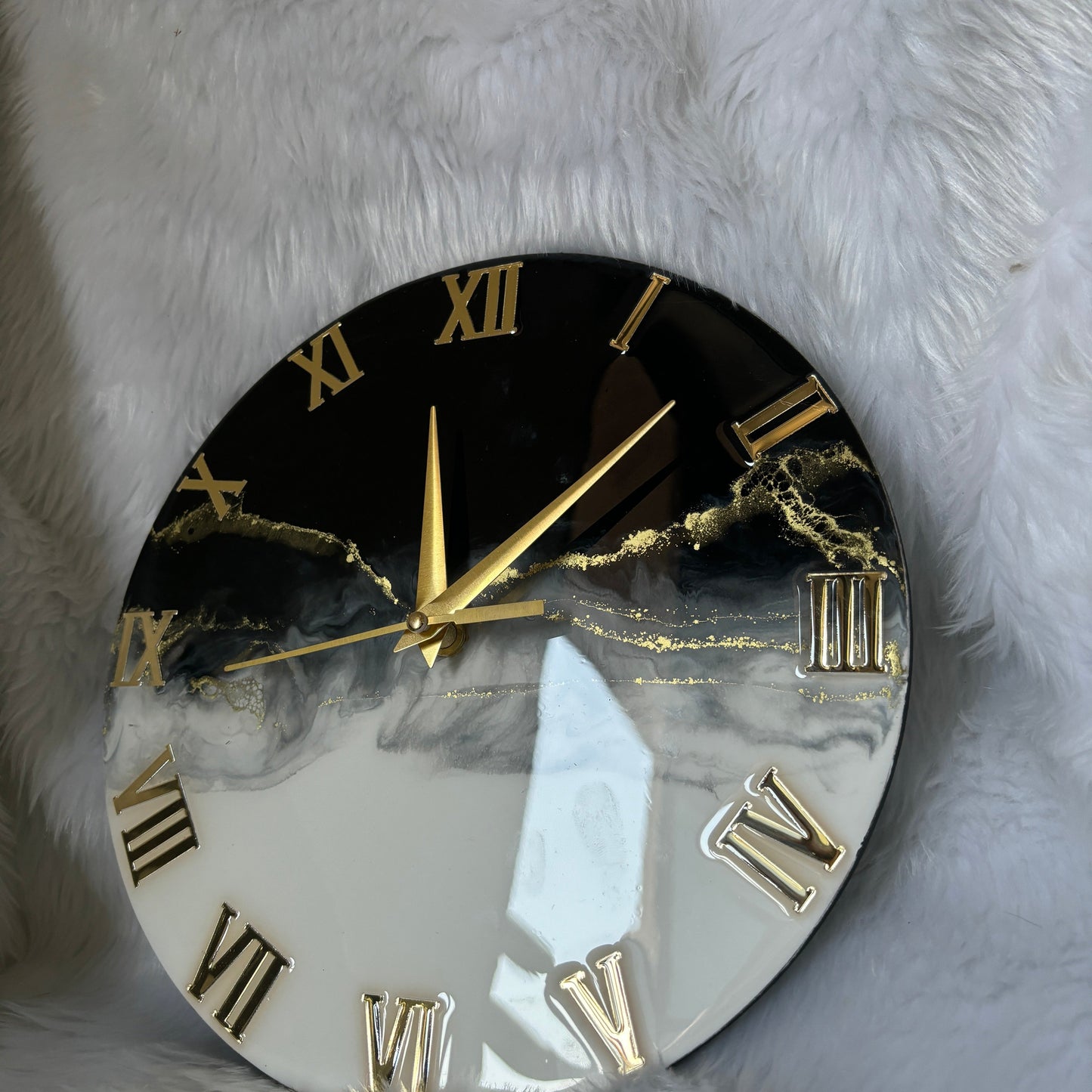 Epoxy Resin Wall Clock | Unique home decor | Housewarming gift - Black and White Clock