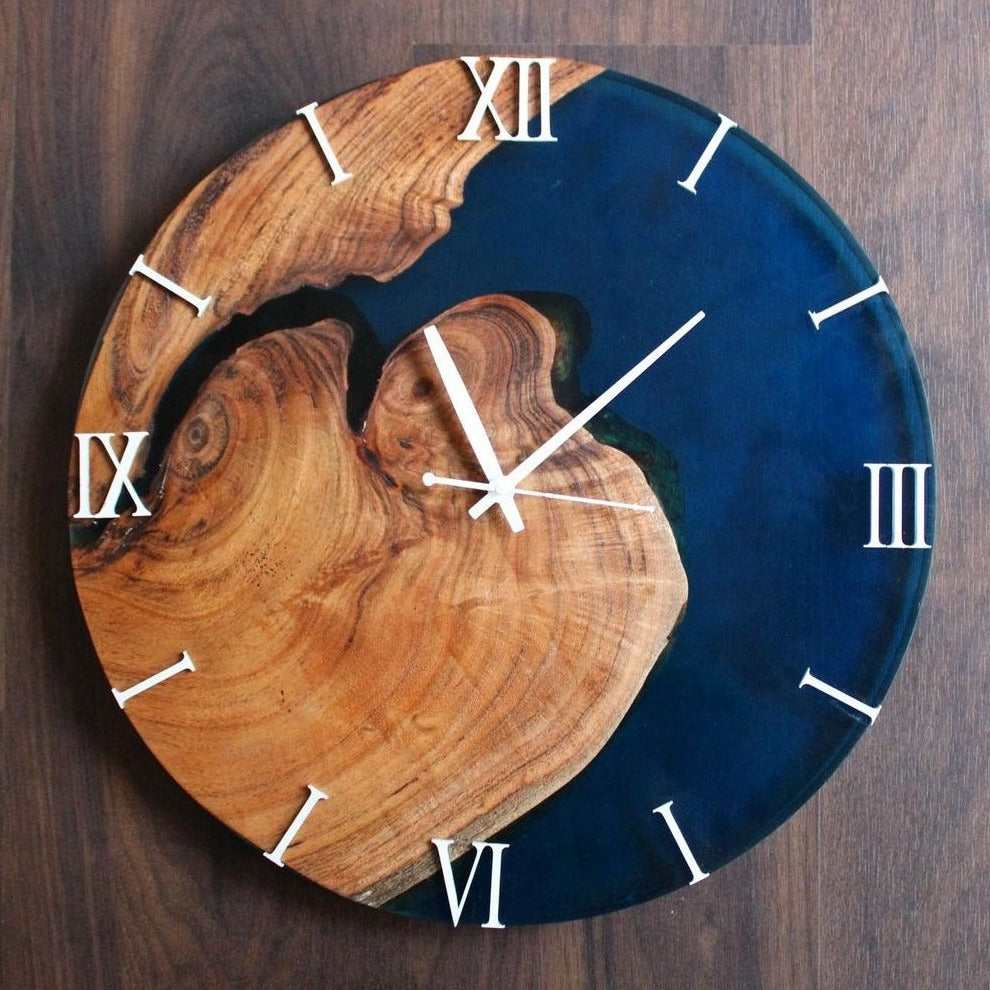 Epoxy Resin Wall Clock | Unique home decor | Housewarming gift - Blue Wooden Clock
