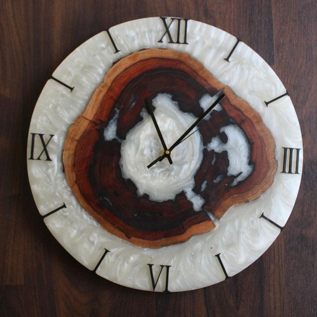 Epoxy Resin Wall Clock | Unique home decor | Housewarming gift - White Wooden Clock