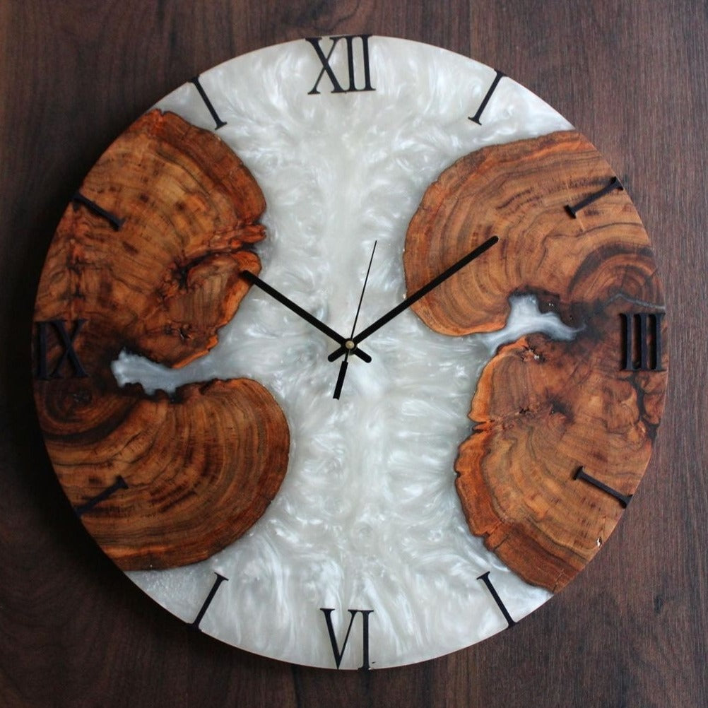 Epoxy Resin Wall Clock | Unique home decor | Housewarming gift - White Wooden Clock