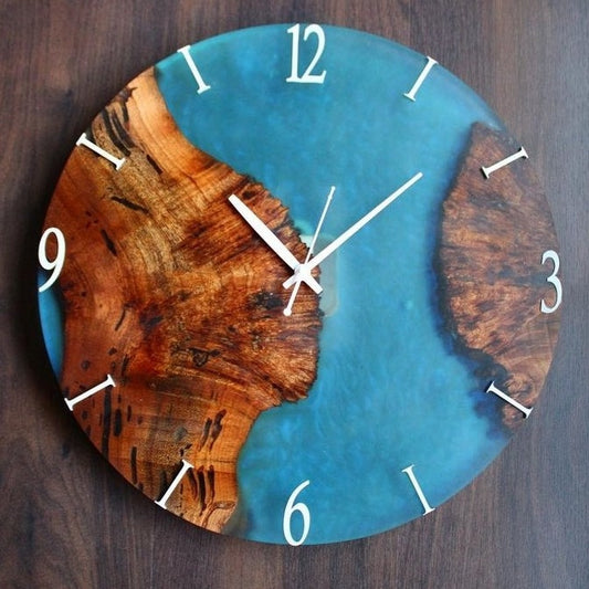 Epoxy Resin Wall Clock | Unique home decor | Housewarming gift - Blue Wooden Clock