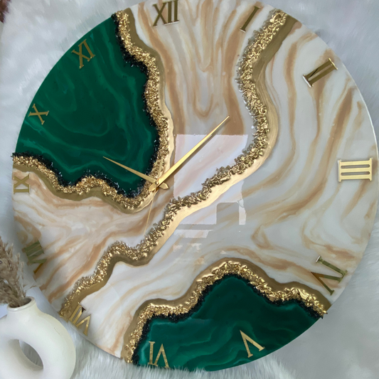 Epoxy Resin Wall Clock | Unique home decor | Housewarming gift - Green Geode Clock