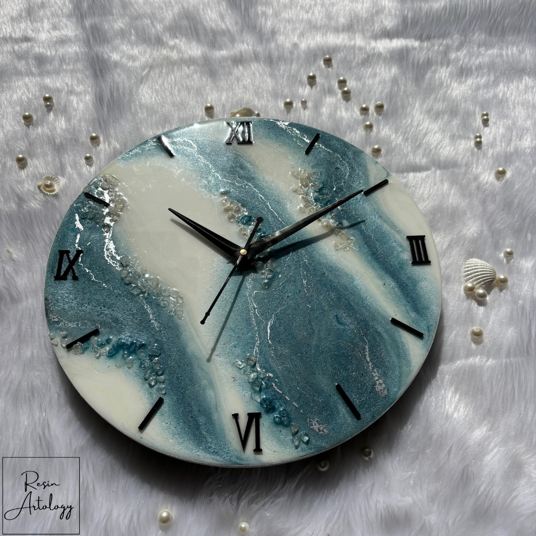 Epoxy Resin Wall Clock | Unique home decor | Housewarming gift - Blue and white