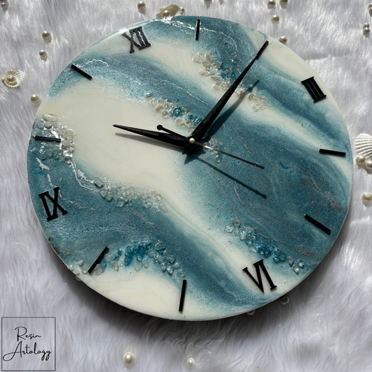 Epoxy Resin Wall Clock | Unique home decor | Housewarming gift - Blue and white