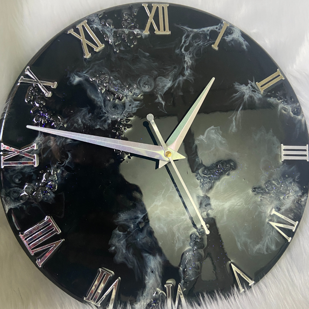 Epoxy Resin Wall Clock | Unique home decor | Housewarming gift - Black Clock