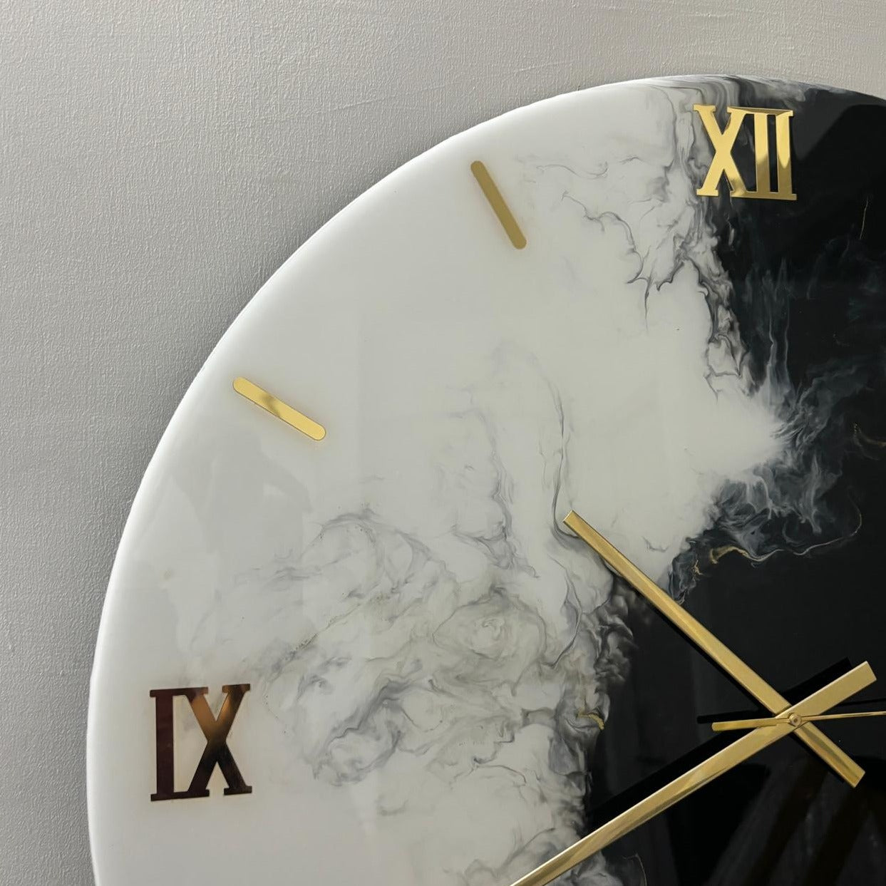 Epoxy Resin Wall Clock | Unique home decor | Housewarming gift - Black and White Clock