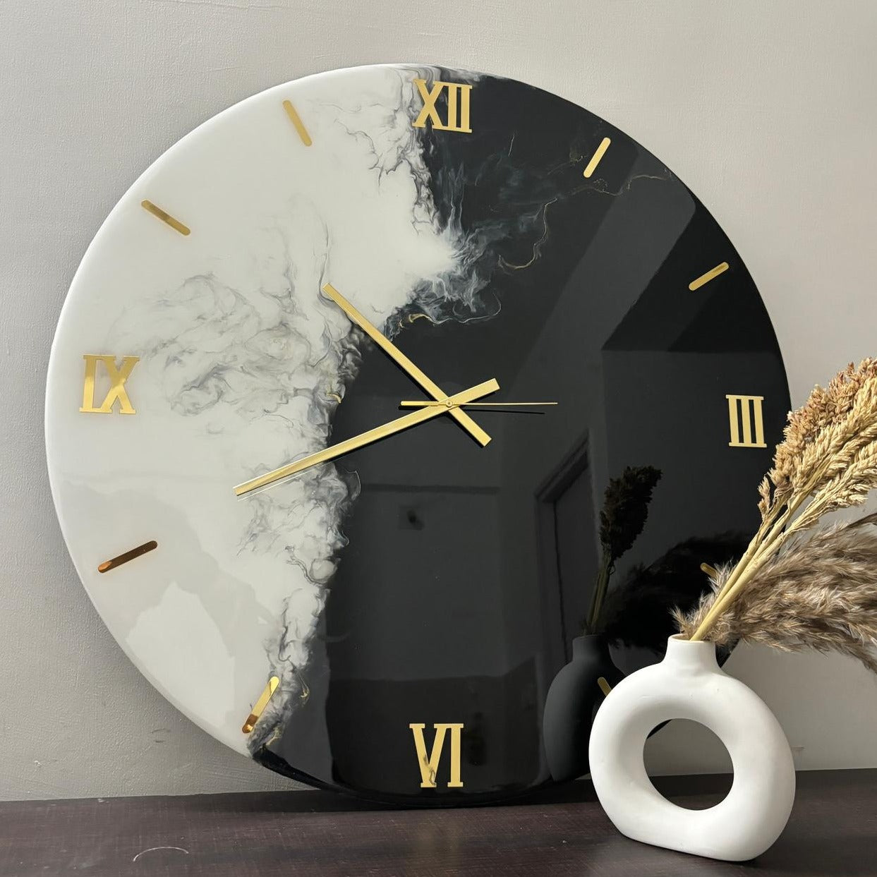 Epoxy Resin Wall Clock | Unique home decor | Housewarming gift - Black and White Clock