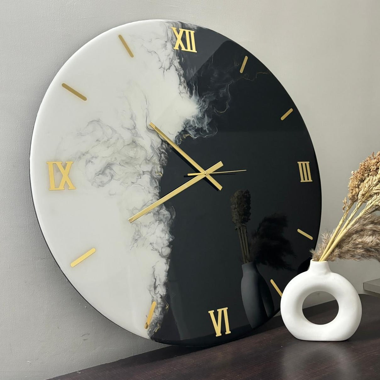 Epoxy Resin Wall Clock | Unique home decor | Housewarming gift - Black and White Clock