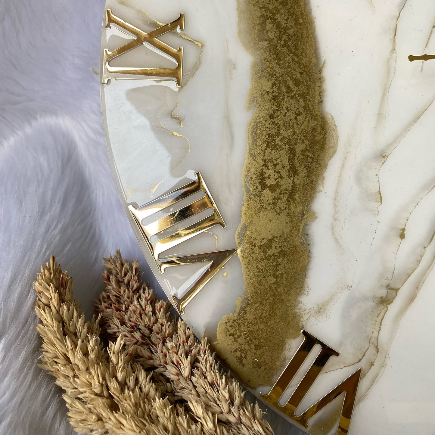 Epoxy Resin Wall Clock | Unique home decor | Housewarming gift - Ivory and Golden Clock