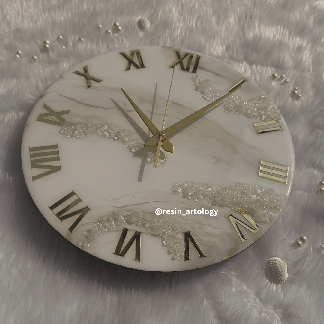 Epoxy Resin Wall Clock | Unique home decor | Housewarming gift - Grey and White Clock