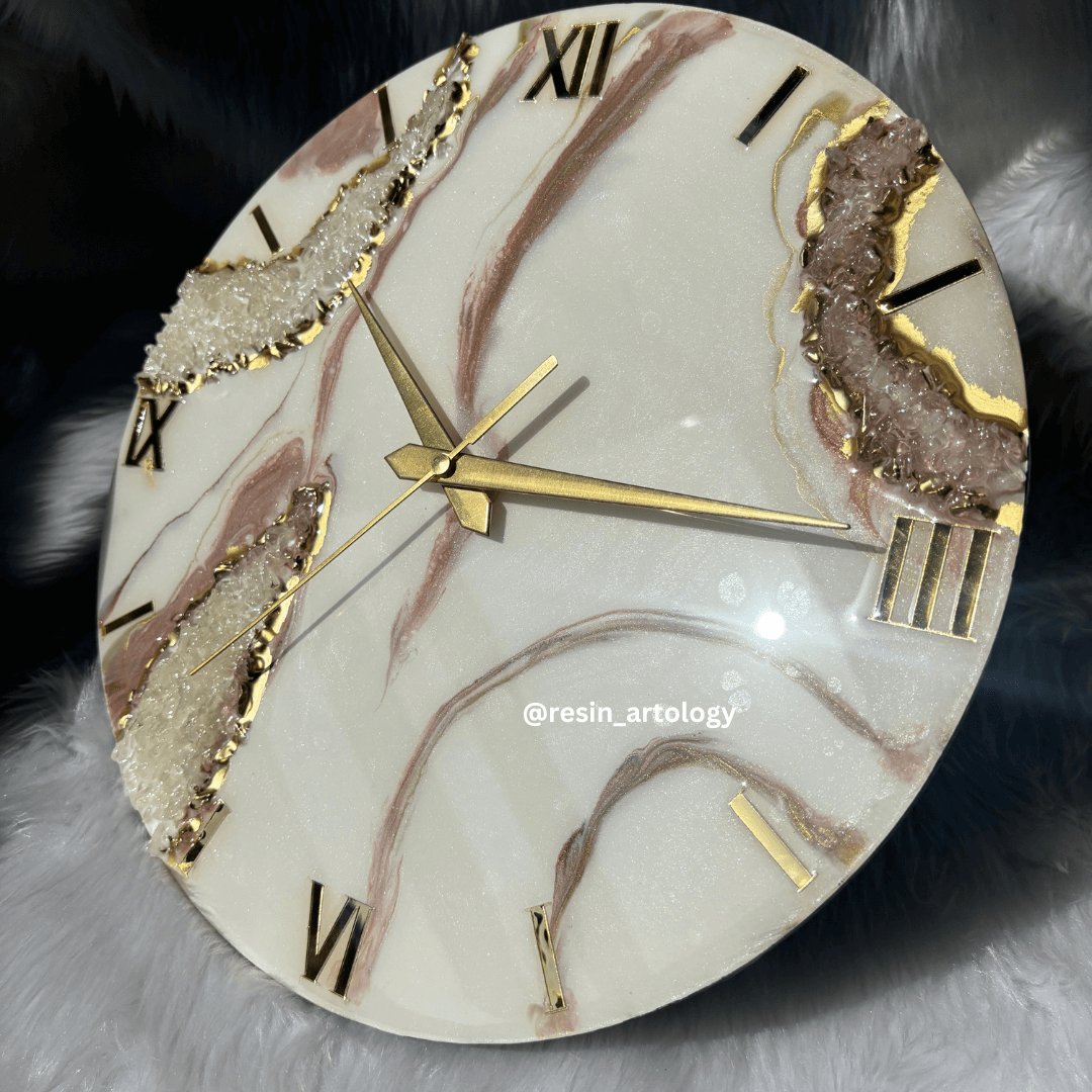 Epoxy Resin Wall Clock | Unique home decor | Housewarming gift - Golden and White Clock