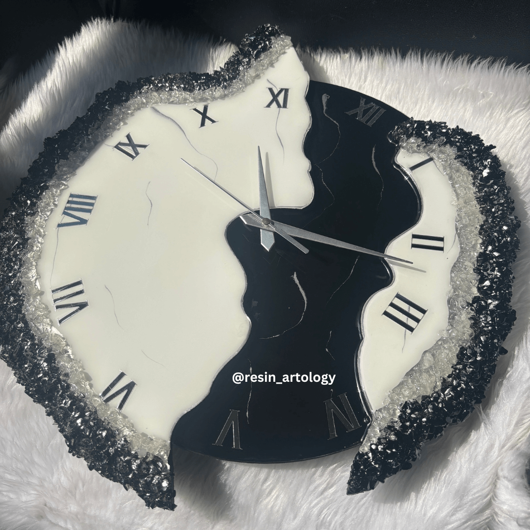 Epoxy Resin Wall Clock | Unique home decor | Housewarming gift - Black And White