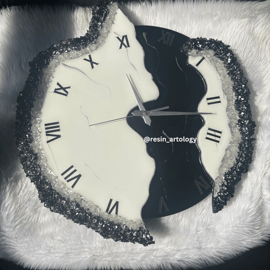 Epoxy Resin Wall Clock | Unique home decor | Housewarming gift - Black And White