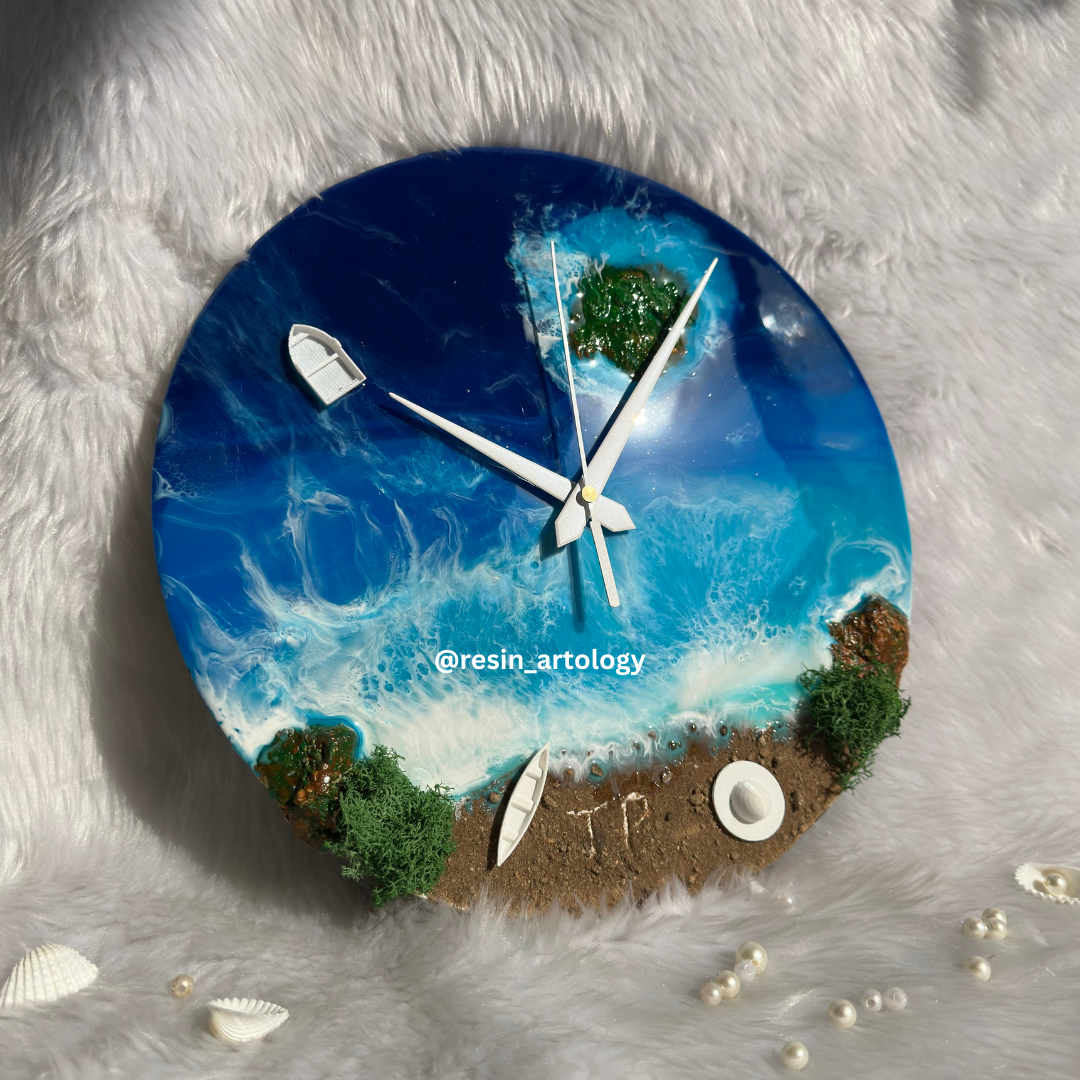 Epoxy Resin Wall Clock | Unique home decor | Housewarming gift - Blue Beach Clock