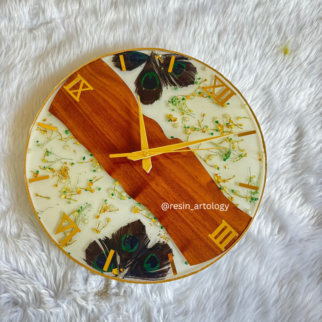 Epoxy Resin Wall Clock | Unique home decor | Housewarming gift - White Wooden Clock