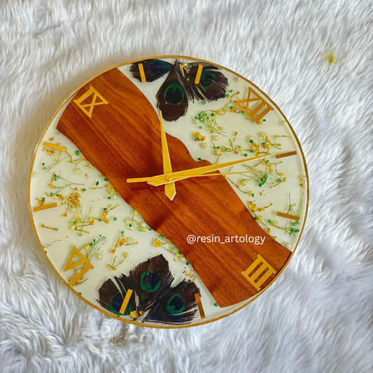 Epoxy Resin Wall Clock | Unique home decor | Housewarming gift - White Wooden Clock