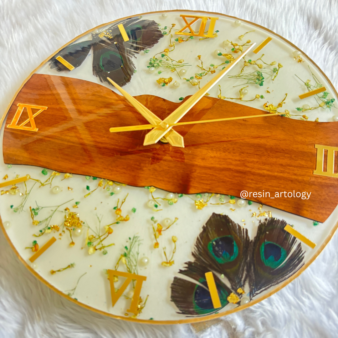 Epoxy Resin Wall Clock | Unique home decor | Housewarming gift - White Wooden Clock