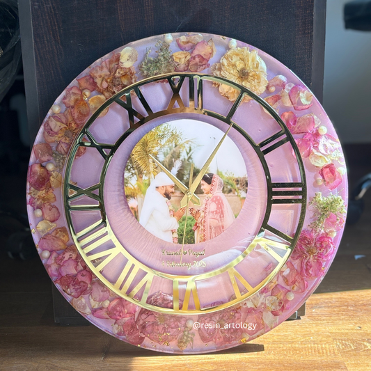 Resin Flower preservation Clock -Resin Varmala Preservatio - Personalized Gift - Customized with Your Photos and Text