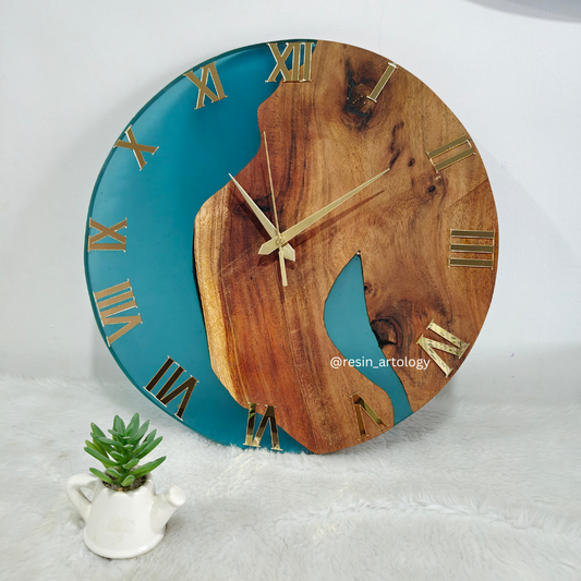 Epoxy Resin Wall Clock | Unique home decor | Housewarming gift - Blue Wooden Clock