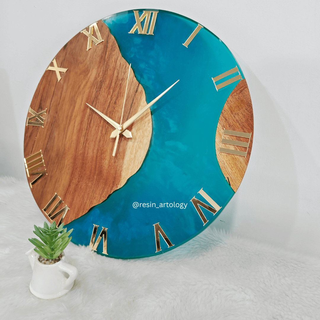 Epoxy Resin Wall Clock | Unique home decor | Housewarming gift - Blue Wooden Clock