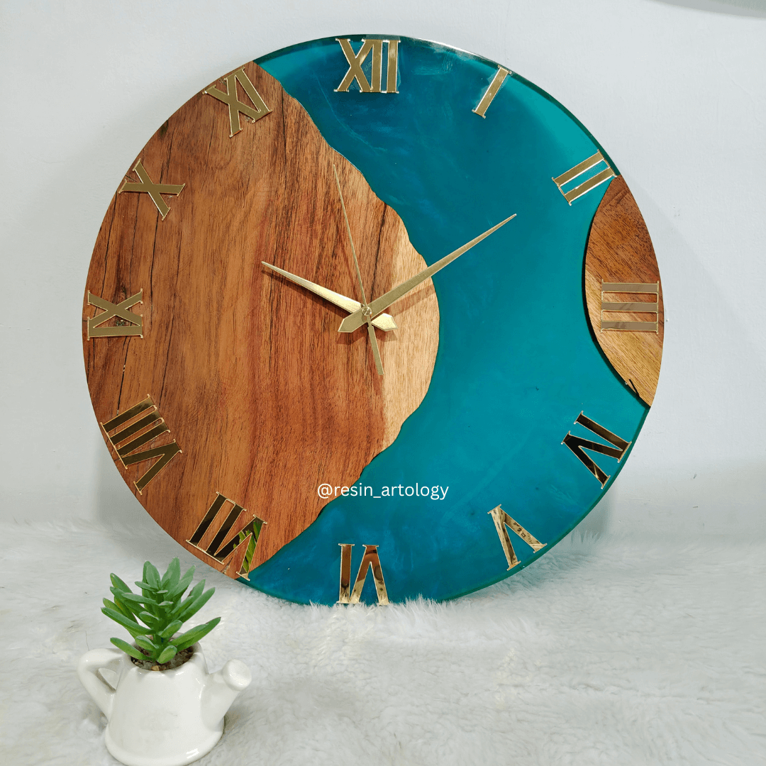 Epoxy Resin Wall Clock | Unique home decor | Housewarming gift - Blue Wooden Clock