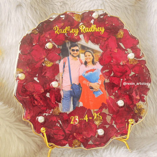 Resin Photo Frame for Home Decor Personalized Gift - Customized with Your Photos and Text - Size 8 Inches - Metal Stand Included