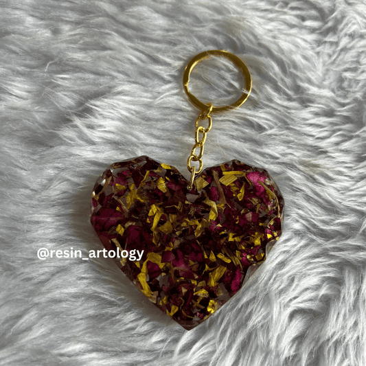 Resin Flower Preservation Diamond Heart Keychain