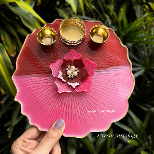 EPOXY Resin POOJA Thali/Aarti thali/Pooja thali/Diwali Resin thali - Pink & Red