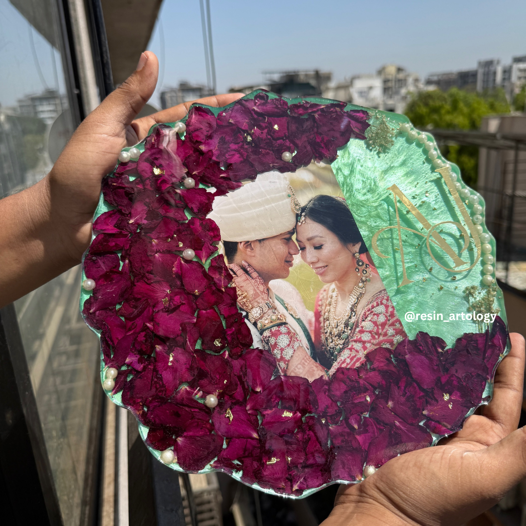 Resin Flower preservation Frame -Resin Varmala sonalized Gift Preservation - Per- Customized with Your Photos and Text