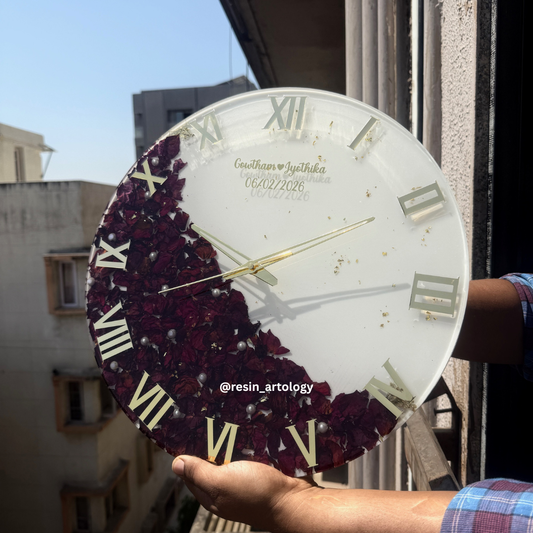 Resin Flower preservation Clock -Resin Varmala Preservatio - Personalized Gift - Customized with Your Photos and Text