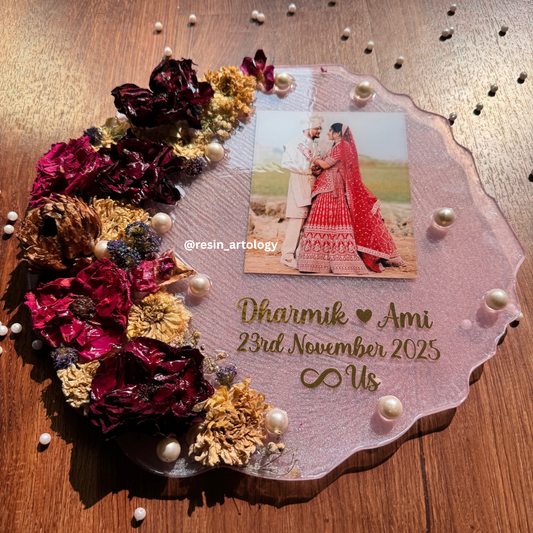 Resin Flower preservation Frame -Resin Varmala sonalized Gift Preservation - Per- Customized with Your Photos and Text