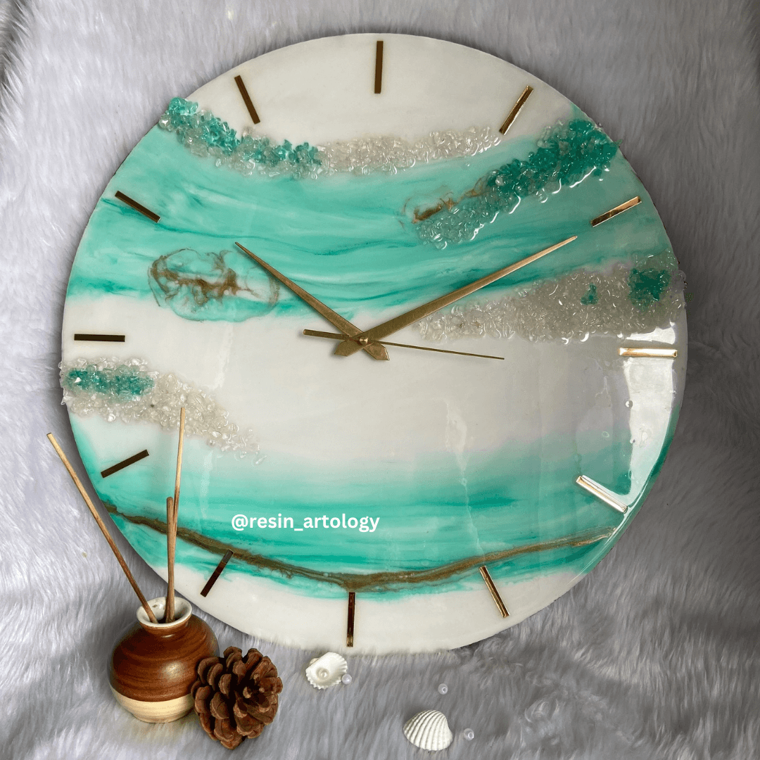 Epoxy Resin Wall Clock | Unique home decor | Housewarming gift - Mint Green Wall Clock