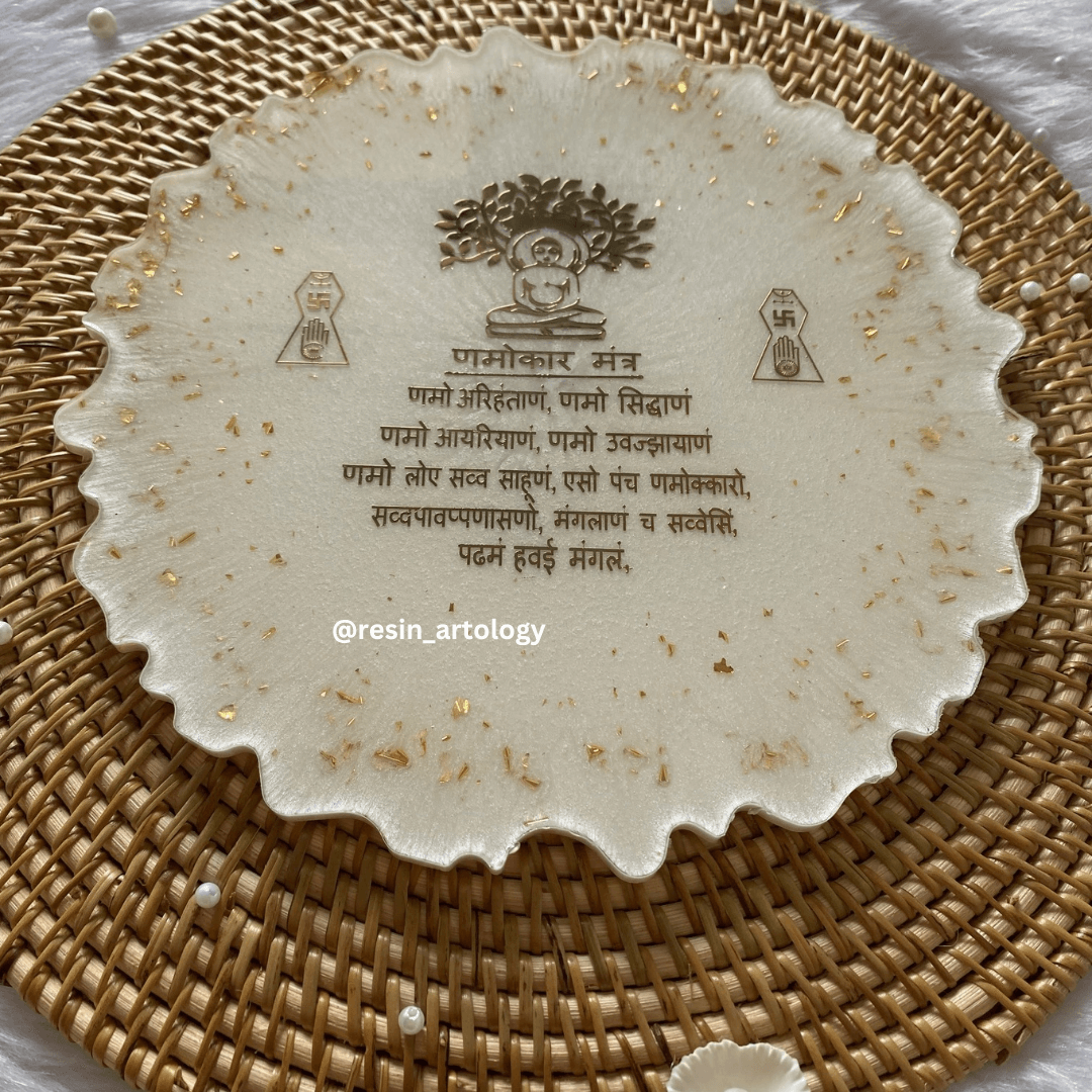 Resin Navkar Mantra Frame for Home Decor Personalized Gift - Size 8 Inches - Metal Stand Included