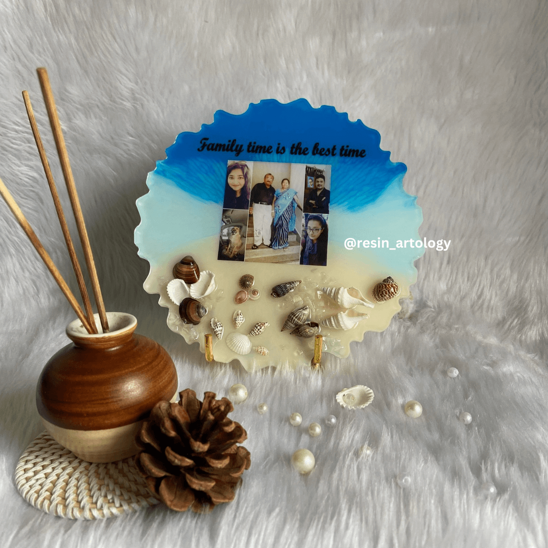 Resin Photo Frame for Home Decor Personalized Gift - Customized with Your Photos and Text - Size 8 Inches - Metal Stand Included