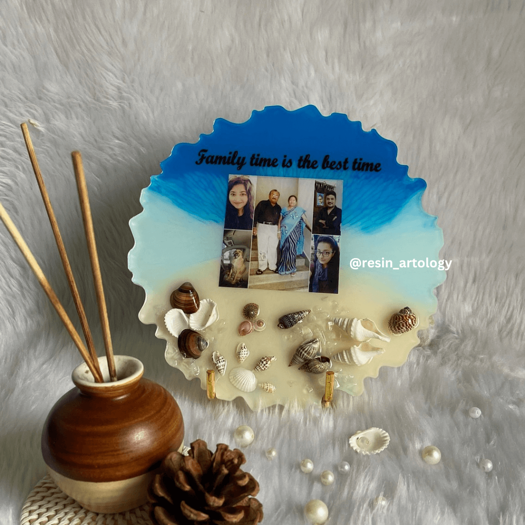 Resin Photo Frame for Home Decor Personalized Gift - Customized with Your Photos and Text - Size 8 Inches - Metal Stand Included