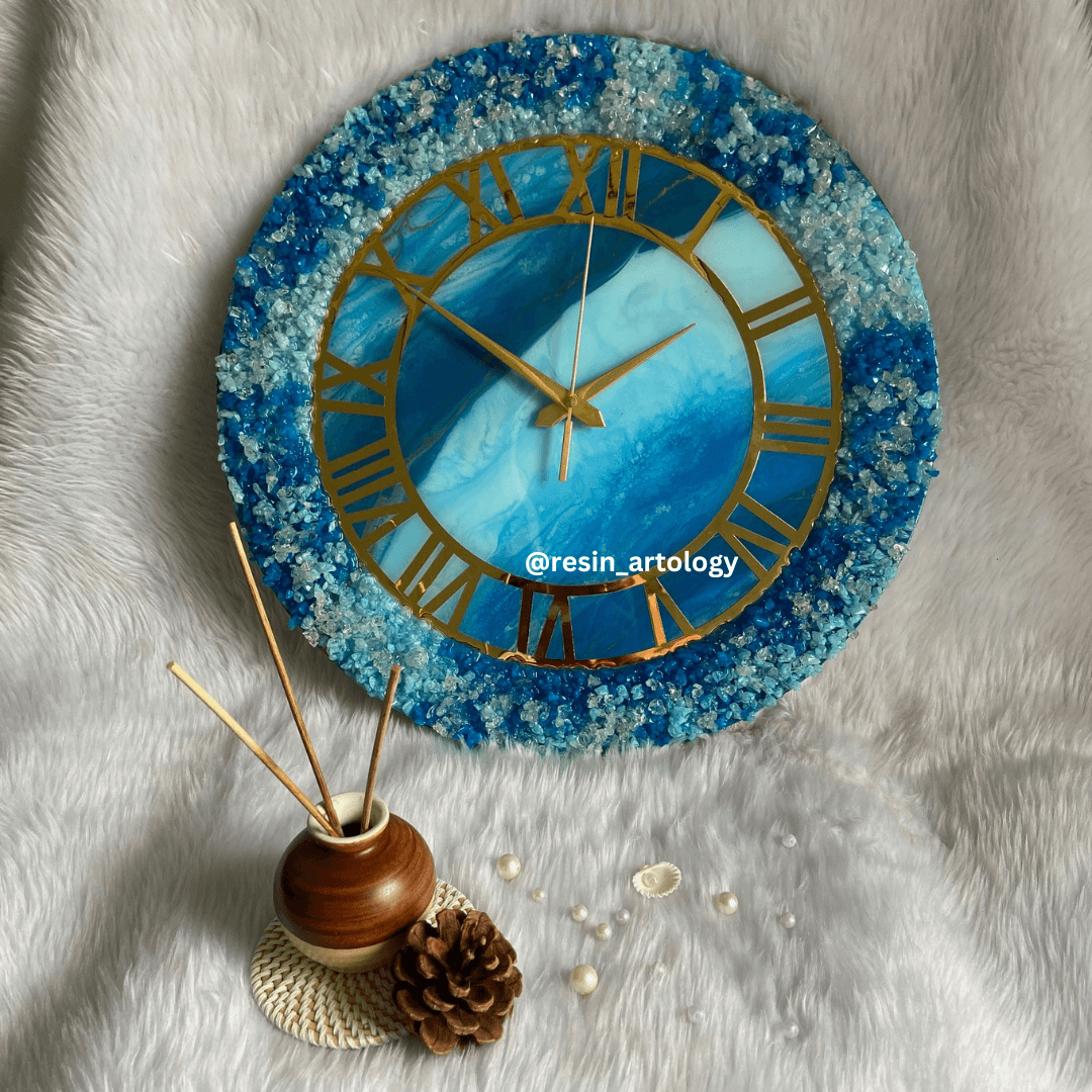 Epoxy Resin Wall Clock | Unique home decor | Housewarming gift - Dark Blue and Light Blue Geode Clock