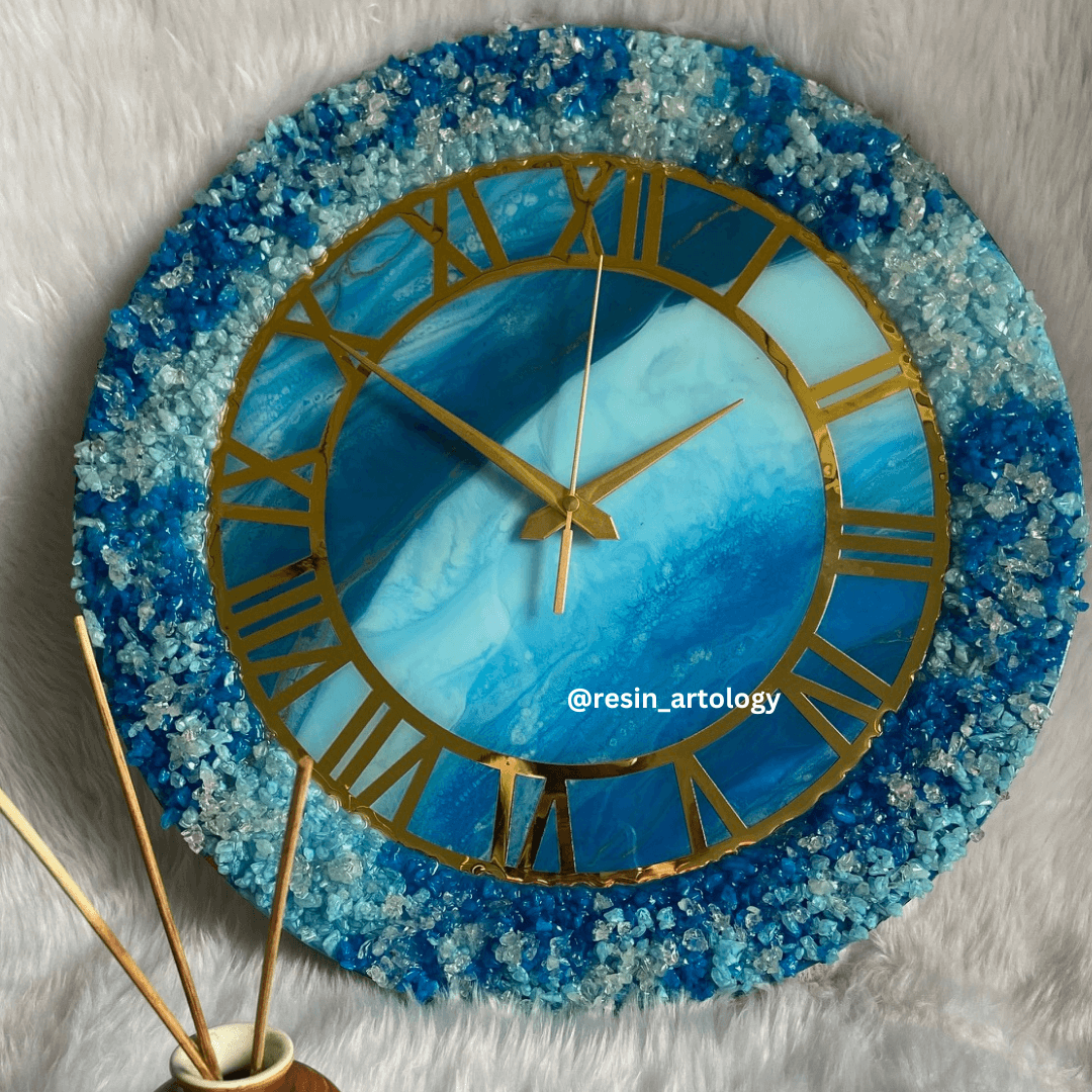 Epoxy Resin Wall Clock | Unique home decor | Housewarming gift - Dark Blue and Light Blue Geode Clock