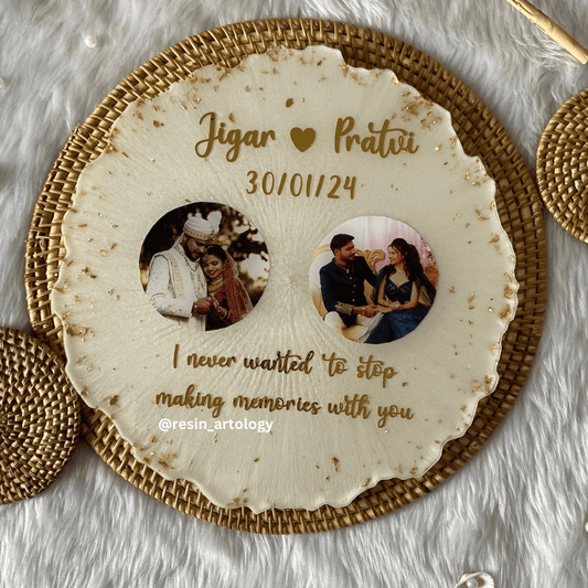 Resin Photo Frame for Home Decor Personalized Gift - Customized with Your Photos and Text - Size 10 Inches - Metal Stand Included