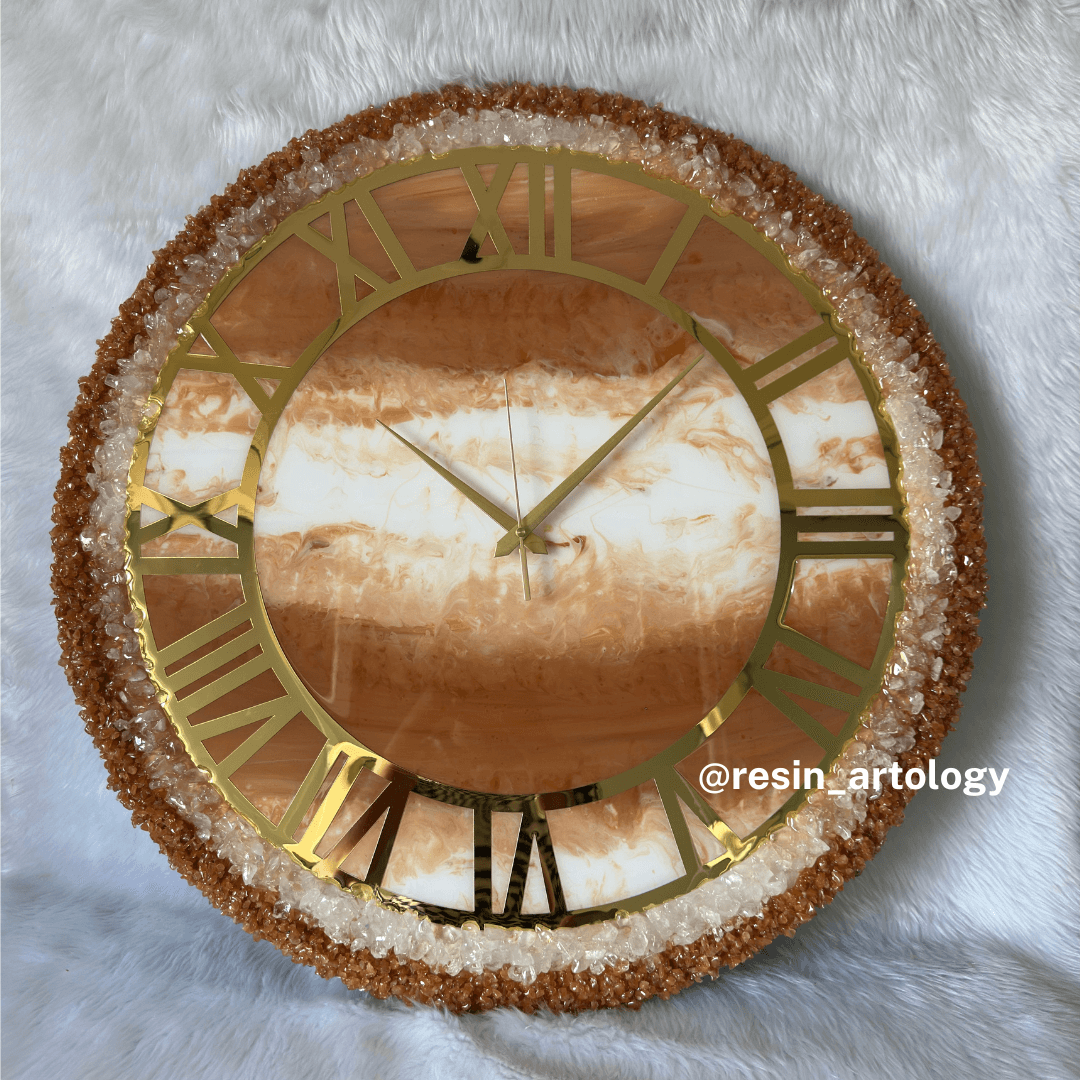 Epoxy Resin Wall Clock | Unique home decor | Housewarming gift - Brown and White