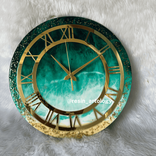 Epoxy Resin Wall Clock | Unique home decor | Housewarming gift - Green Ocean - White - Ivory